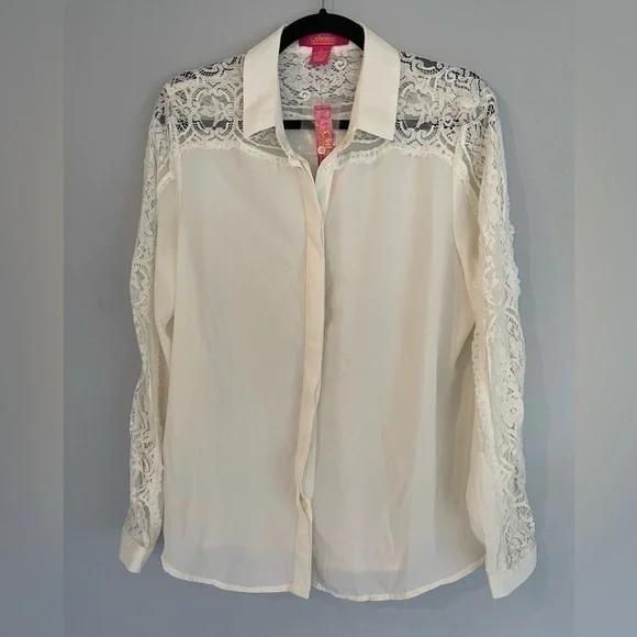 catherine Malandrino Long Sleeve Lace Button Down Blouse - Picture 8 of 9